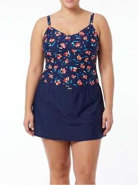 Krista Plus Size Tankini Set Mixed Sizes 2X Floral Top 1X Skirt  Navy